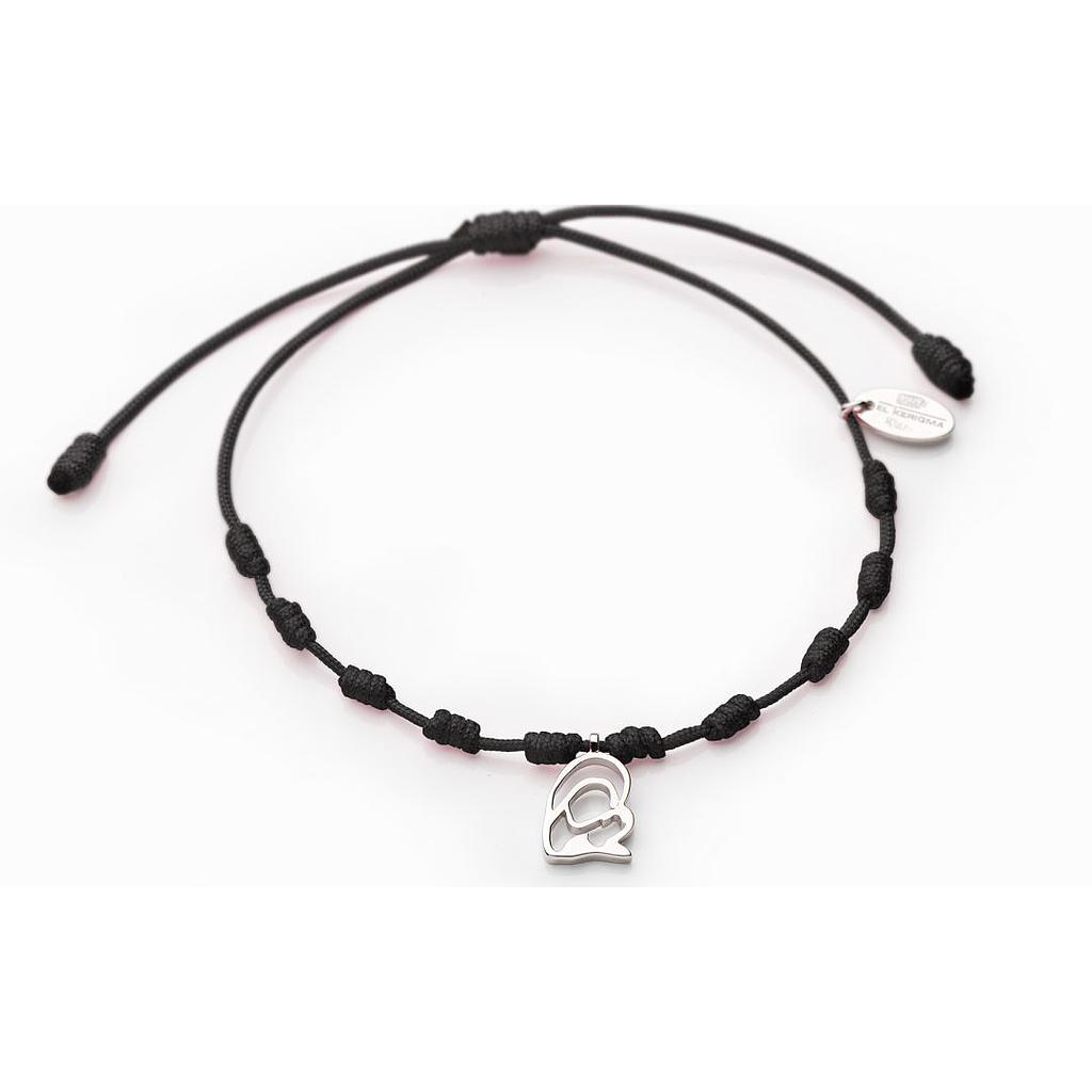 Pulsera decenario Virgen El Kerigma Plata cordón negro