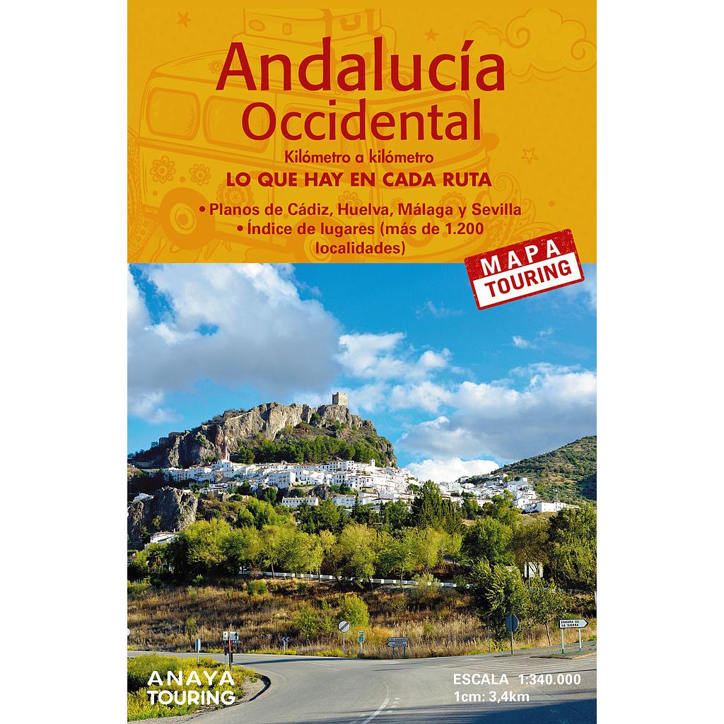 Mapa de carreteras de Andalucía occidental (desplegable), escala 1:340.000