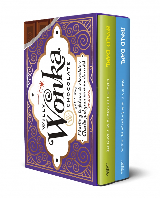 Estuche dorado de Willy Wonka (contiene: Charlie y la fábrica de chocolate y Charlie y el gran ascensor de cristal)