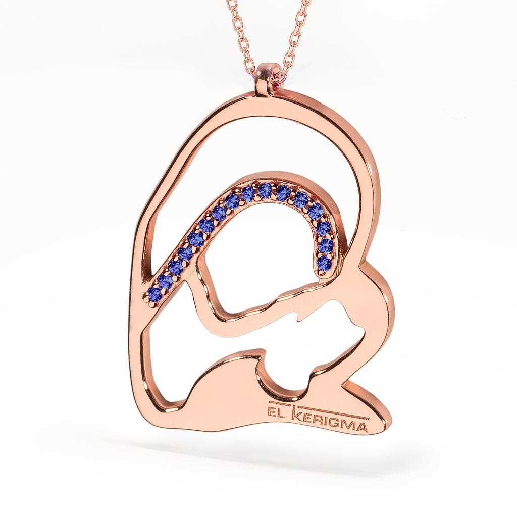Collar Virgen El Kerigma Plata rosa con circonitas azules
