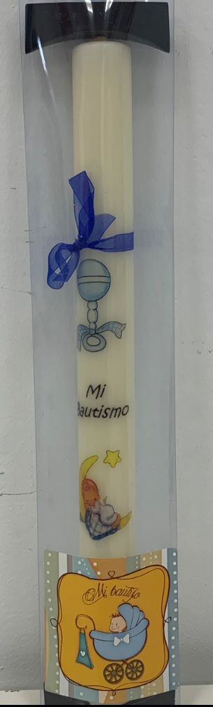 Vela Bautismo niño 2,7 x 32 cm en estuche de PVC