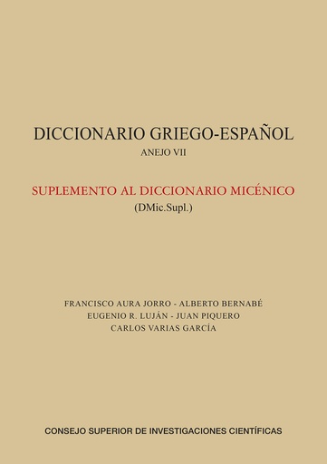 [13406] Diccionario griego-español. Suplemento al Diccionario Micénico