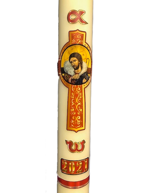 Cirio Pascual con decoración impresa en relieve de cera 7x80 cm. Modelo 1