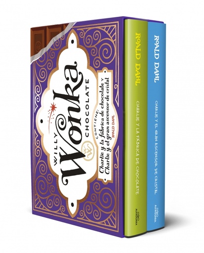 Estuche dorado de Willy Wonka (contiene: Charlie y la fábrica de chocolate y Charlie y el gran ascensor de cristal)